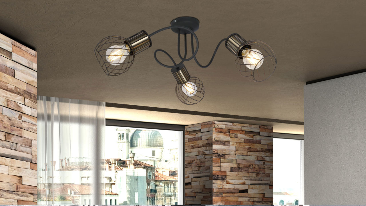 Globo Lighting - ARGUSTO - Deckenleuchte Metall schwarz matt, 3x E27