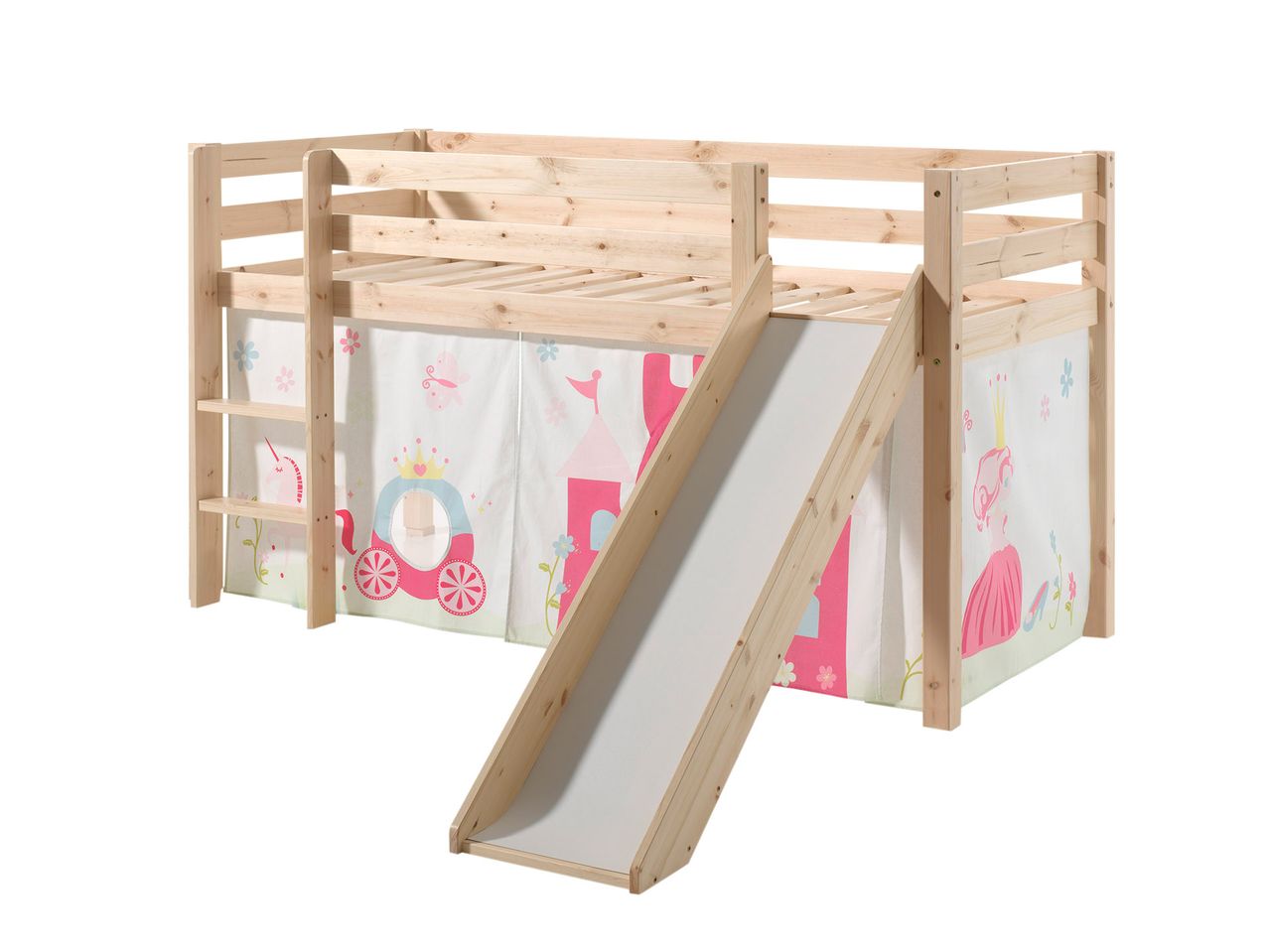 VIPACK Spielbett Pino inkl. Rutsche mit Textilset Vorhang 