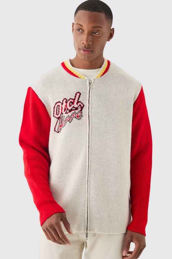 Oversize Strick-Bomberjacke in Ecru