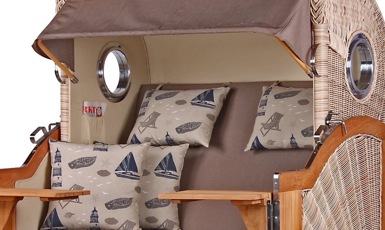 bene living Strandkorb Königssee 2,5-Sitzer Teak - PE shell - Modell 540, BxTxH: 142x95x170 cm, Volllieger ca. 175 Grad, Ostsee-Strandkorb, inkl. Liftersystem und Bullaugen
