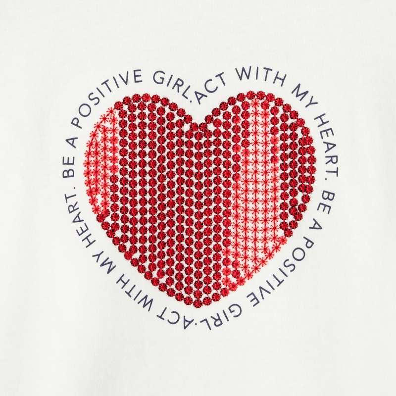 T-shirt cœur à paillettes blanc fille
