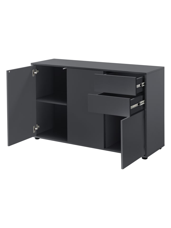en.casa Sideboard Paarl mit 3 Türen in Grau (H)74cm (B)117cm (T)36cm günstig kaufen onesize