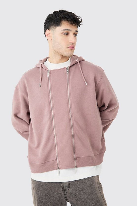Kastiger Oversize Hoodie mit doppeltem Reißverschluss