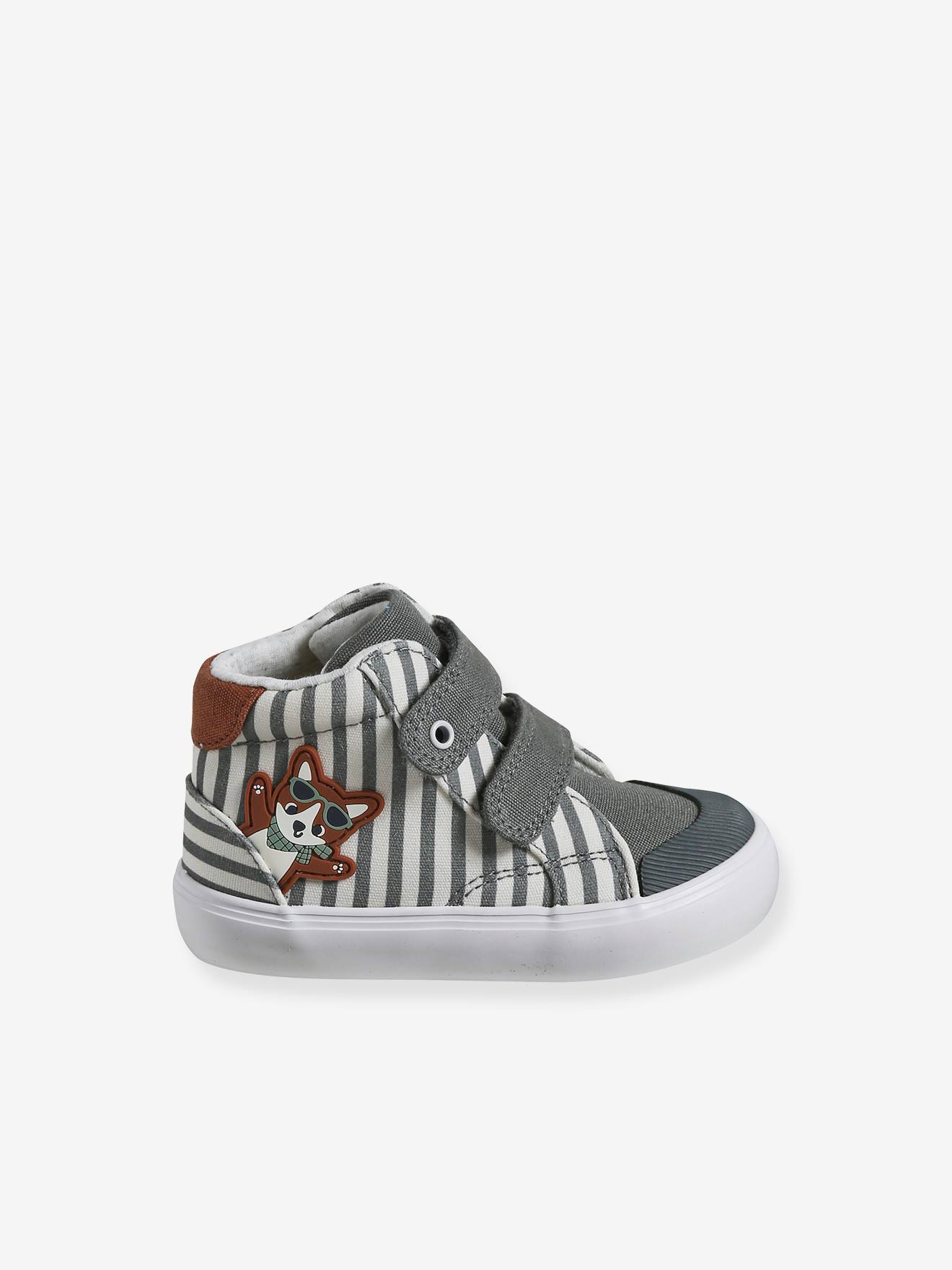 Vertbaudet Baby High-Sneakers mit Klett - grau gestreift