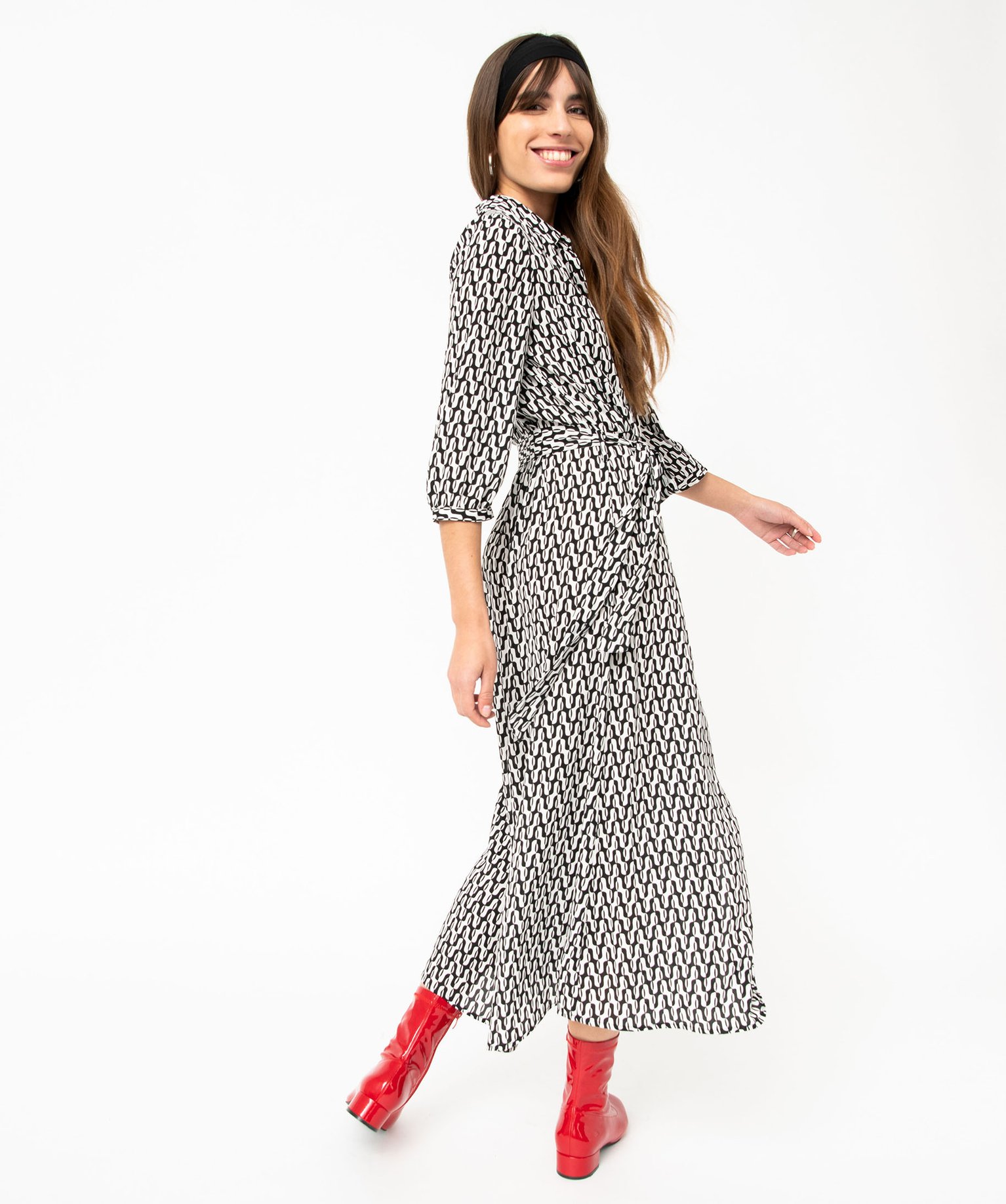 Robe chemise longue à manches 3/4 femme imprime | GEMO