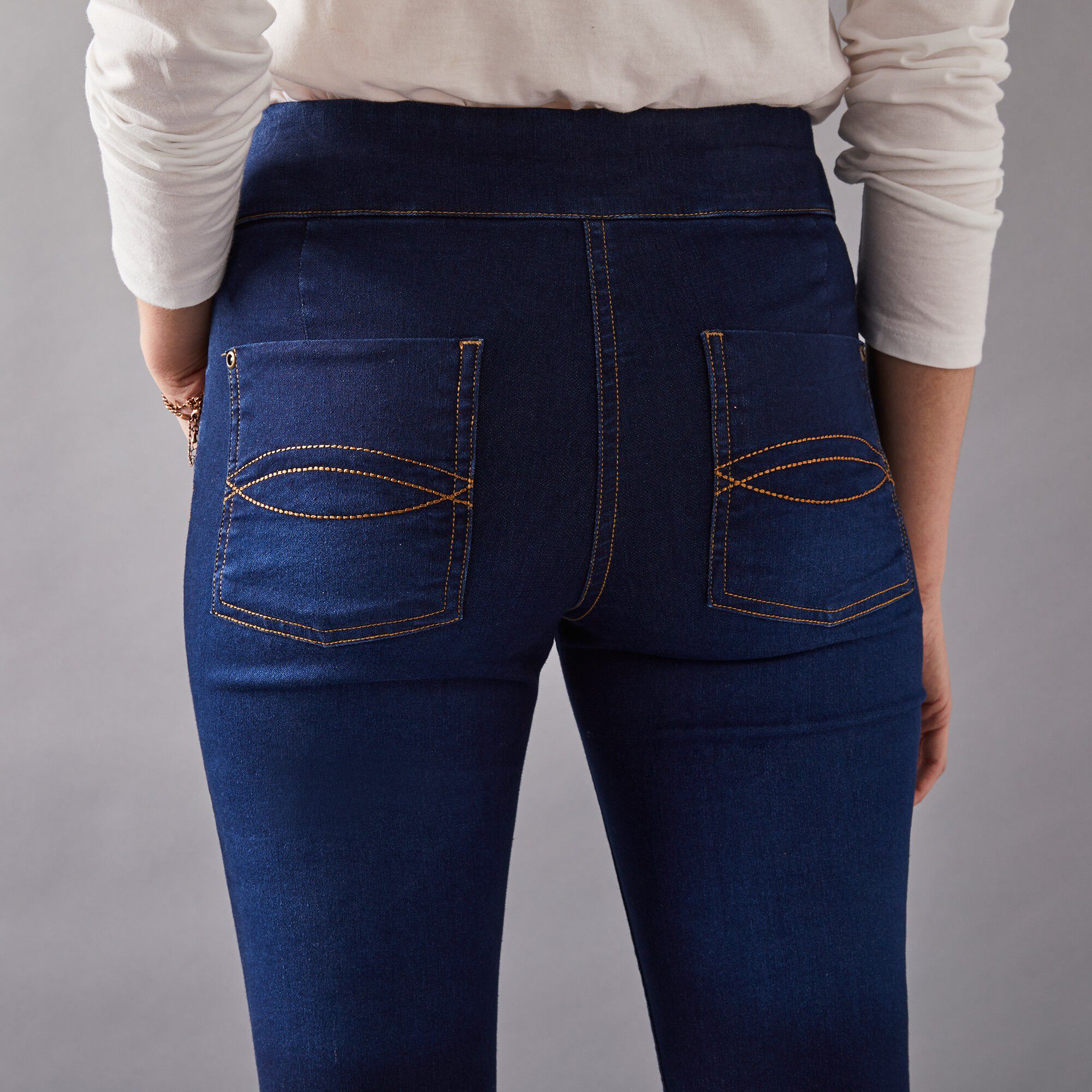 Jean bootcut ultra confort, maille effet denim, petite stature