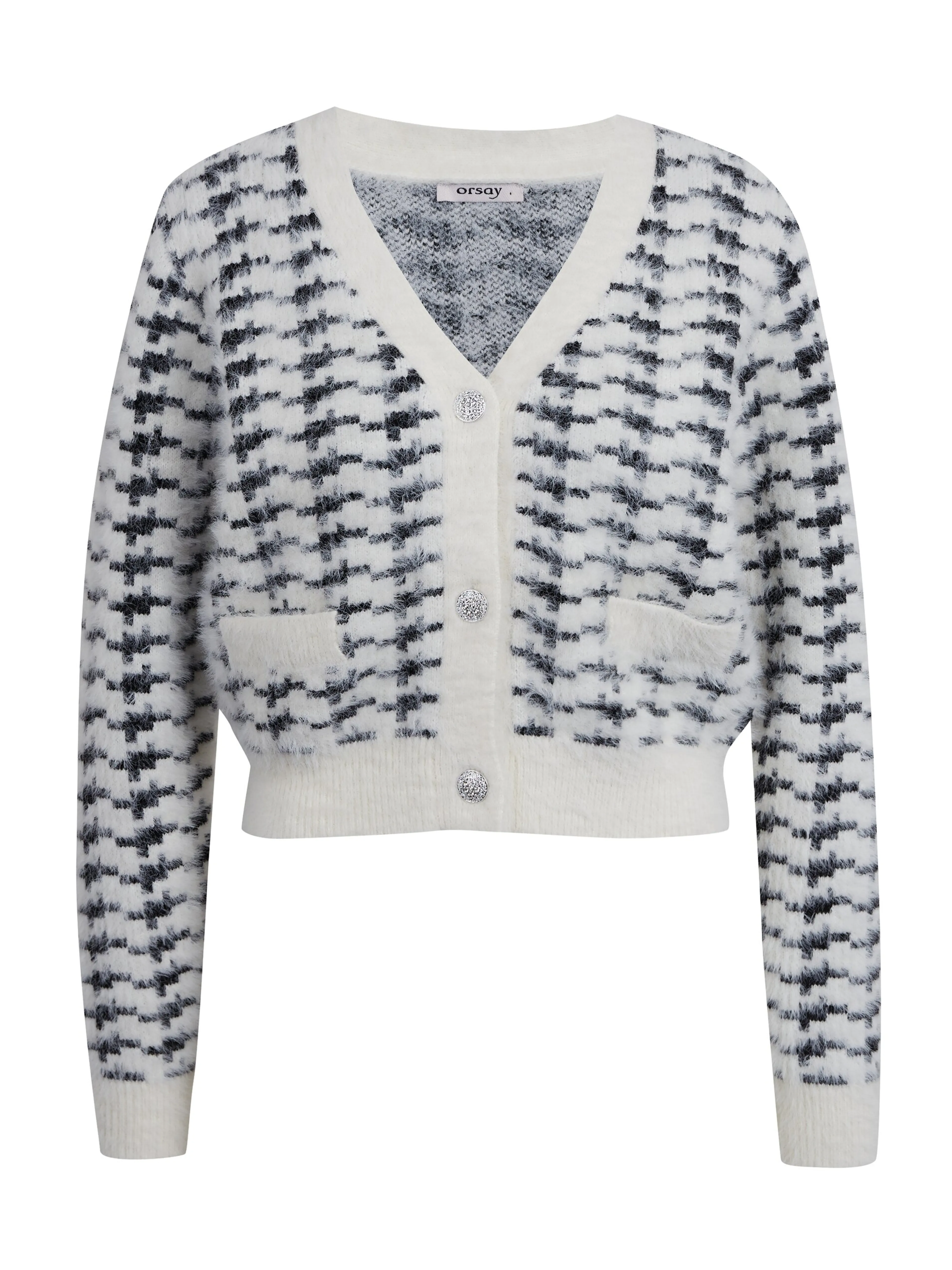 Schwarz-weiß gemusterte Damen-Strickjacke ORSAY