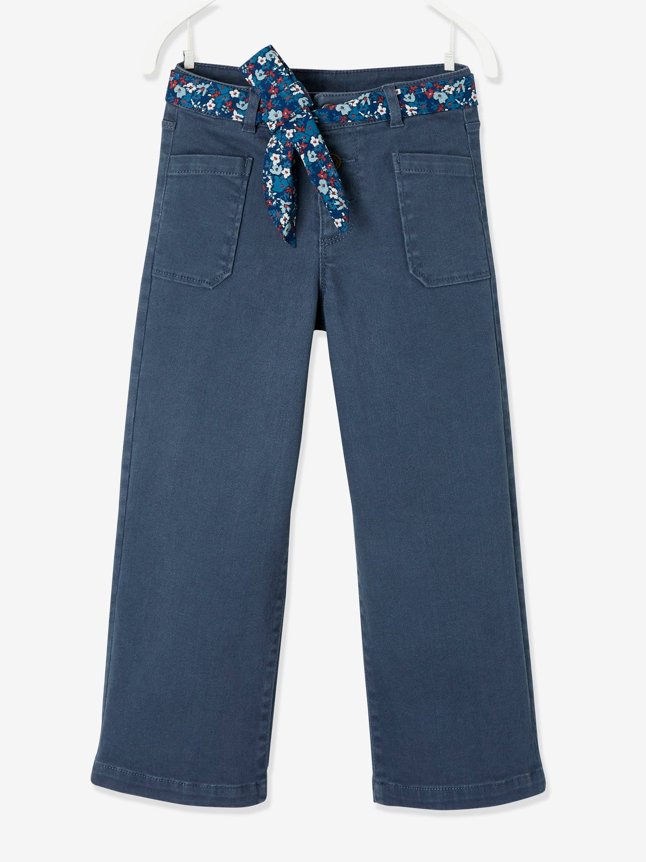 Pantalon large fille coupe 7/8 ème. gris