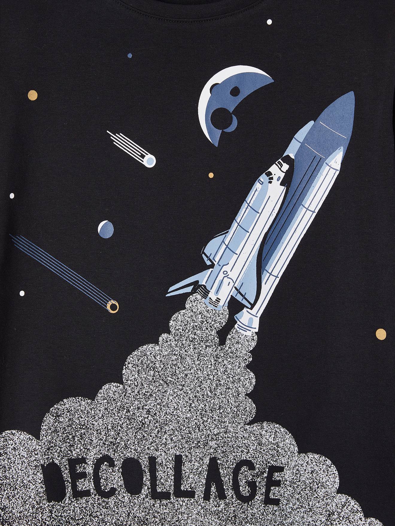 T-shirt grand motif navette spaciale garçon noir