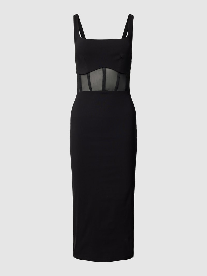 Knielanges Cocktailkleid in semitransparentem Look in schwarz