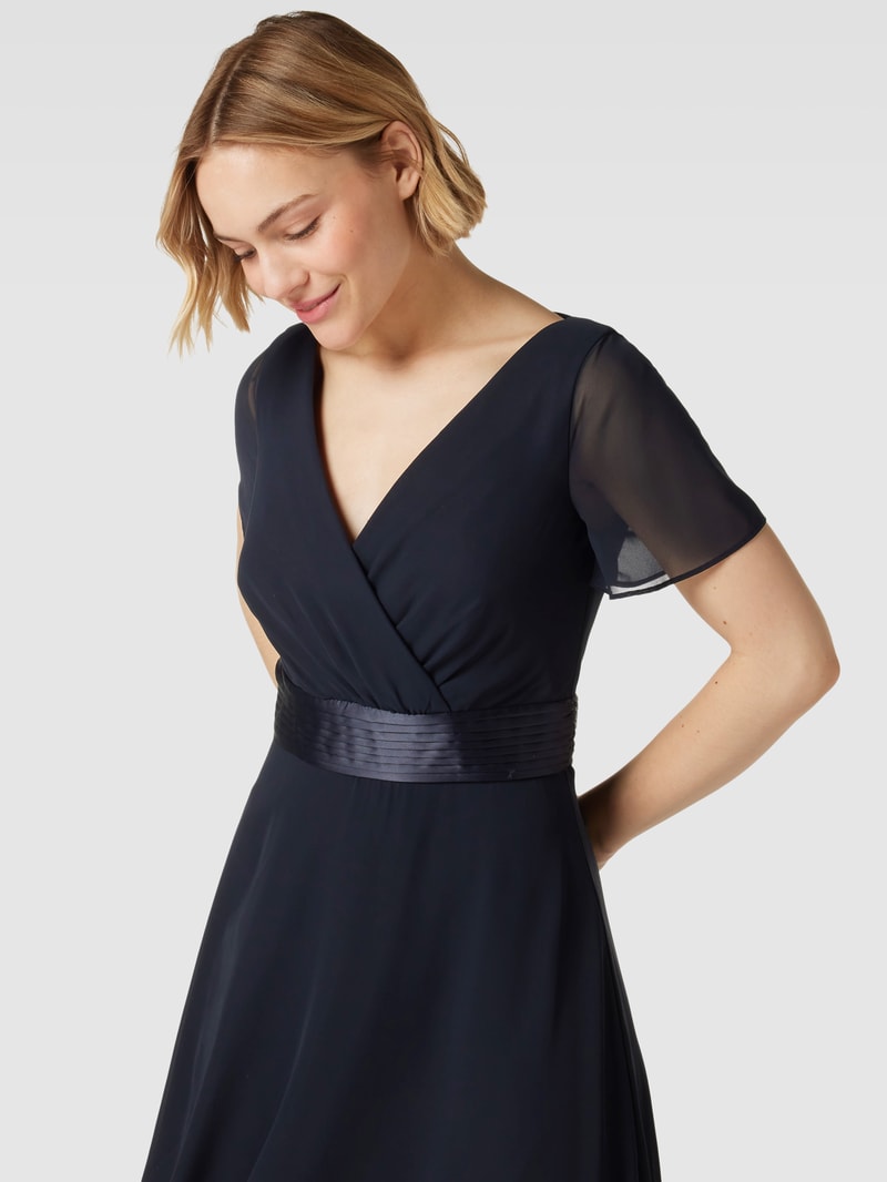 Cocktailkleid in Wickel-Optik in marineblau meliert