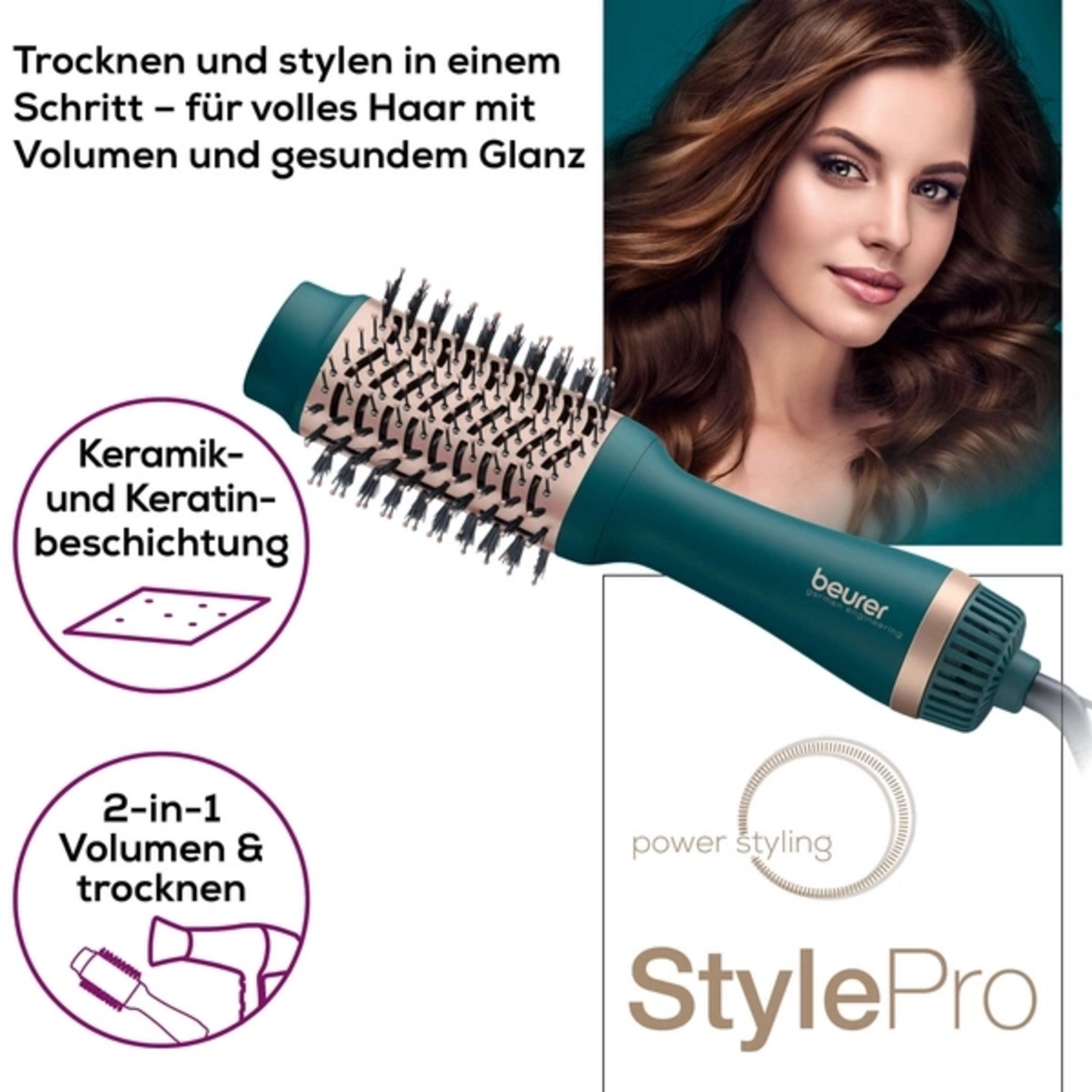 Beurer 2-in-1 Volumen- & Haartrocknungsbürste HC 45 Ocean & Haarglätter HS 50 Ocean-Das Geheimnis zur perfekten Frisur