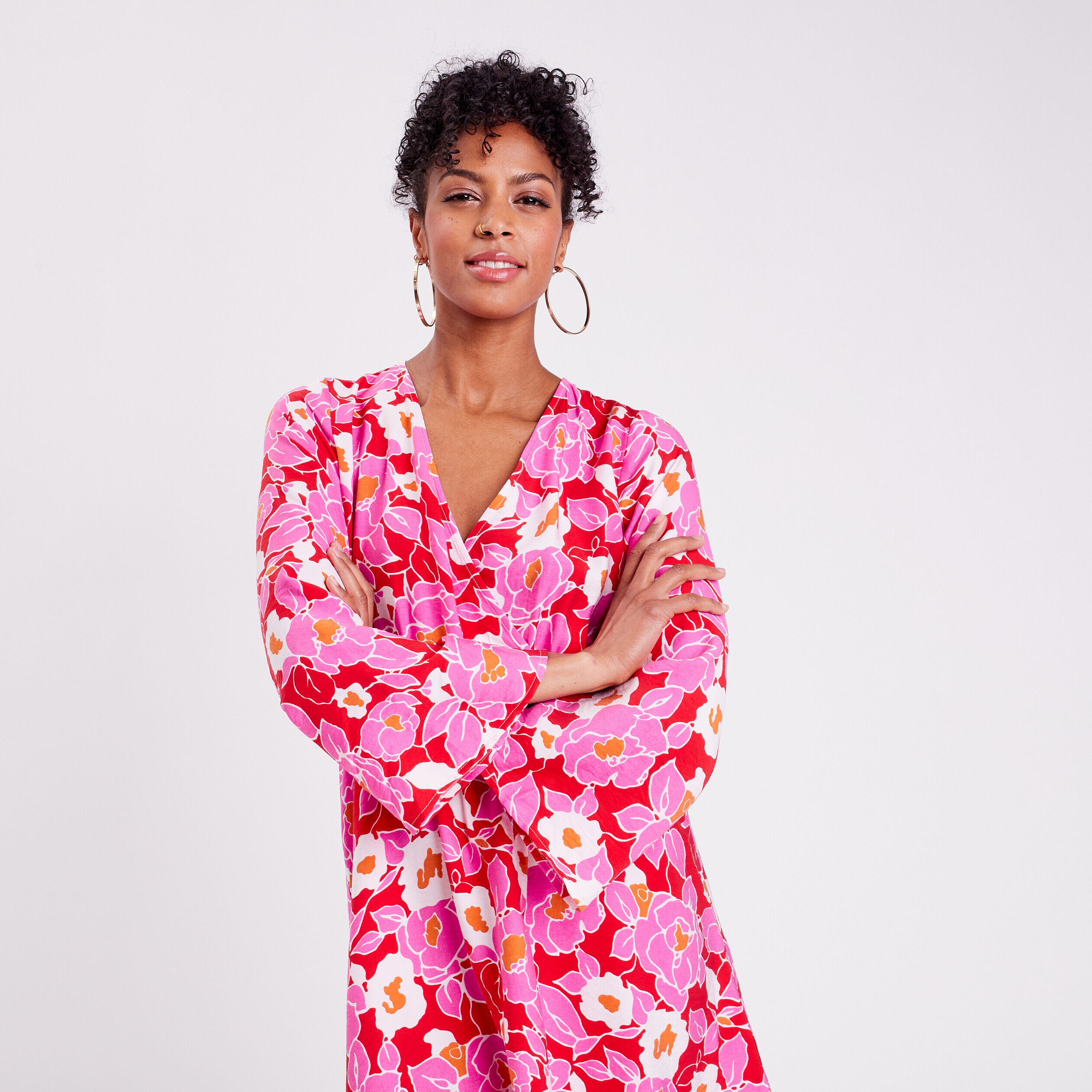 Robe évasée col cache-coeur rouge femme | Cache Cache