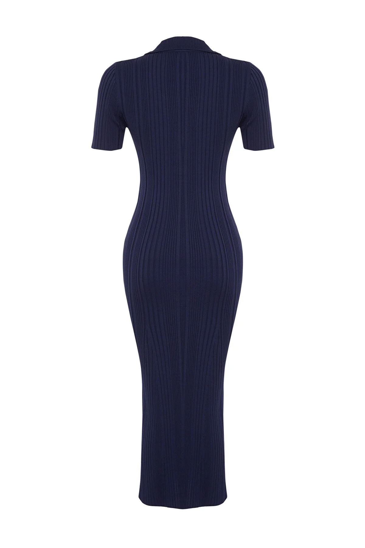 Trendyol Collection  Marineblaues Maxi-Strickkleid mit Polokragen TWOSS24EL00282