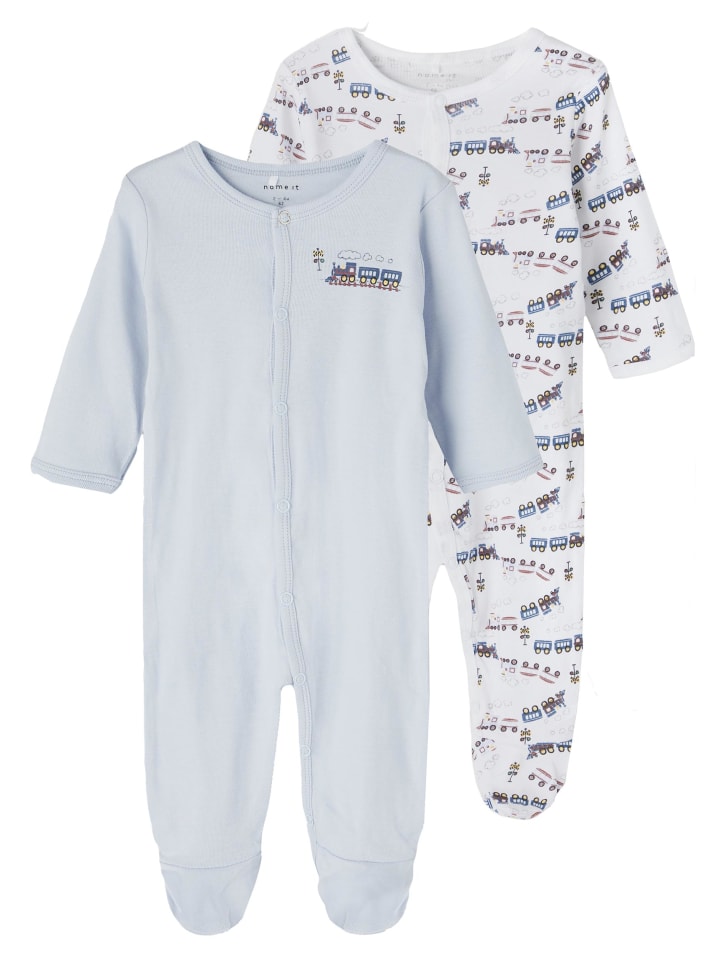name it 2er Pack Jungen Schlafstrampler mit Zug Motiv in Blau günstig kaufen