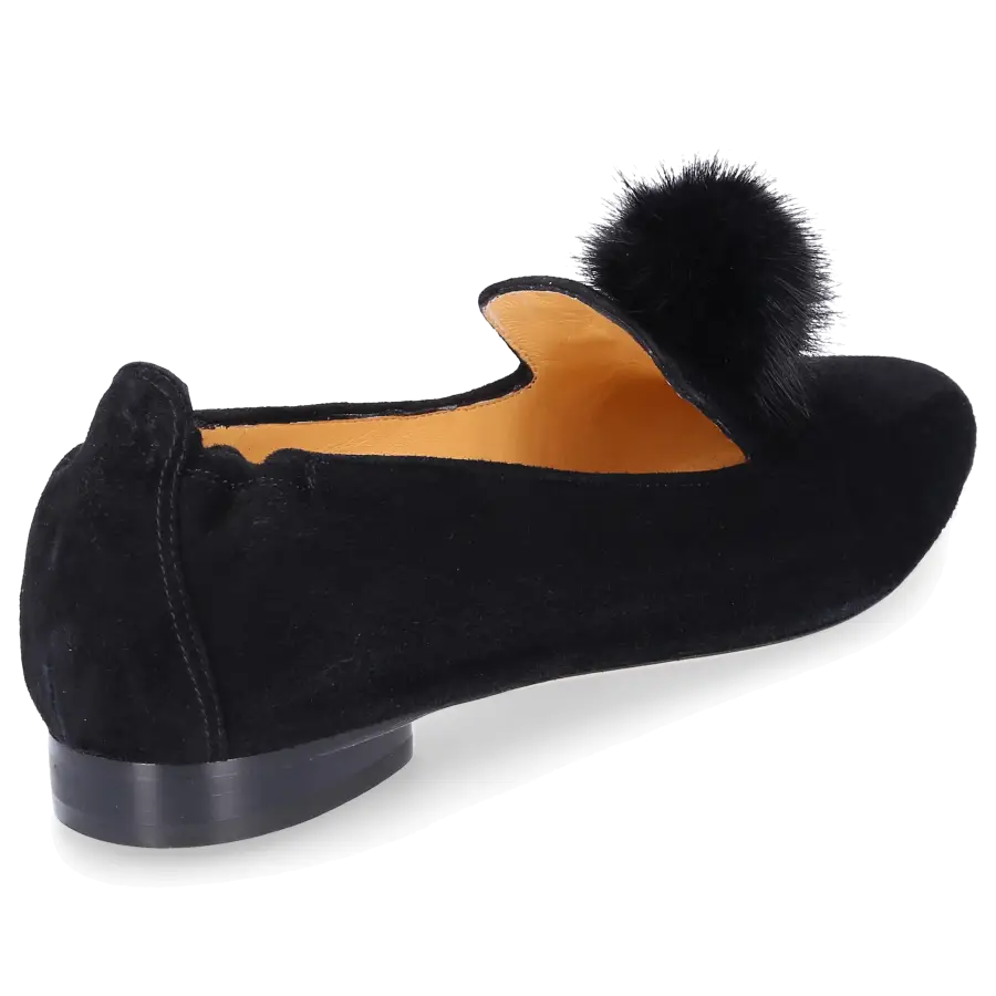 Truman's - Ballerinas 8858 Veloursleder Bommel schwarz - schwarz