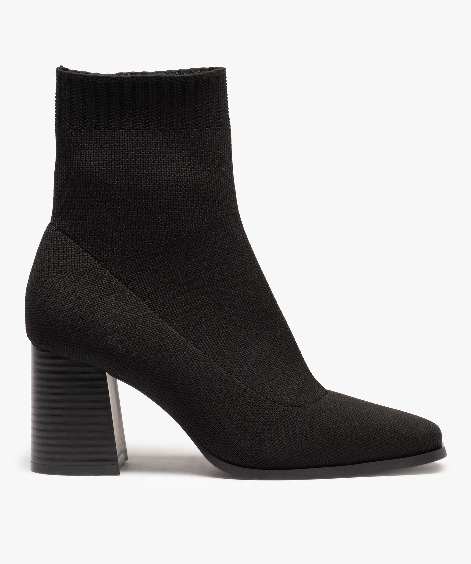 Boots chaussettes femme à talon carré dessus maille unie noir | GEMO