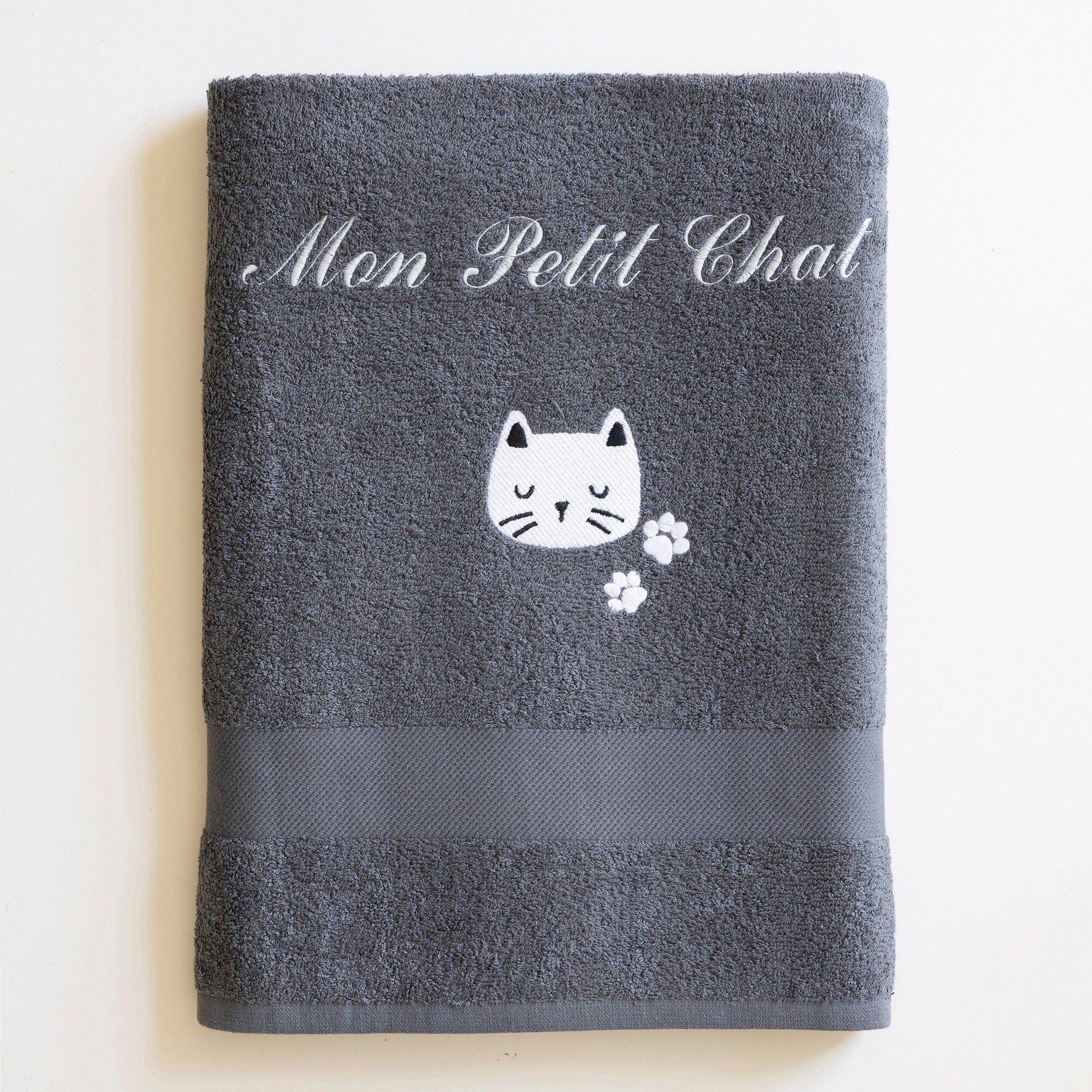 Collection éponge enfant brodée chat personnalisable coton