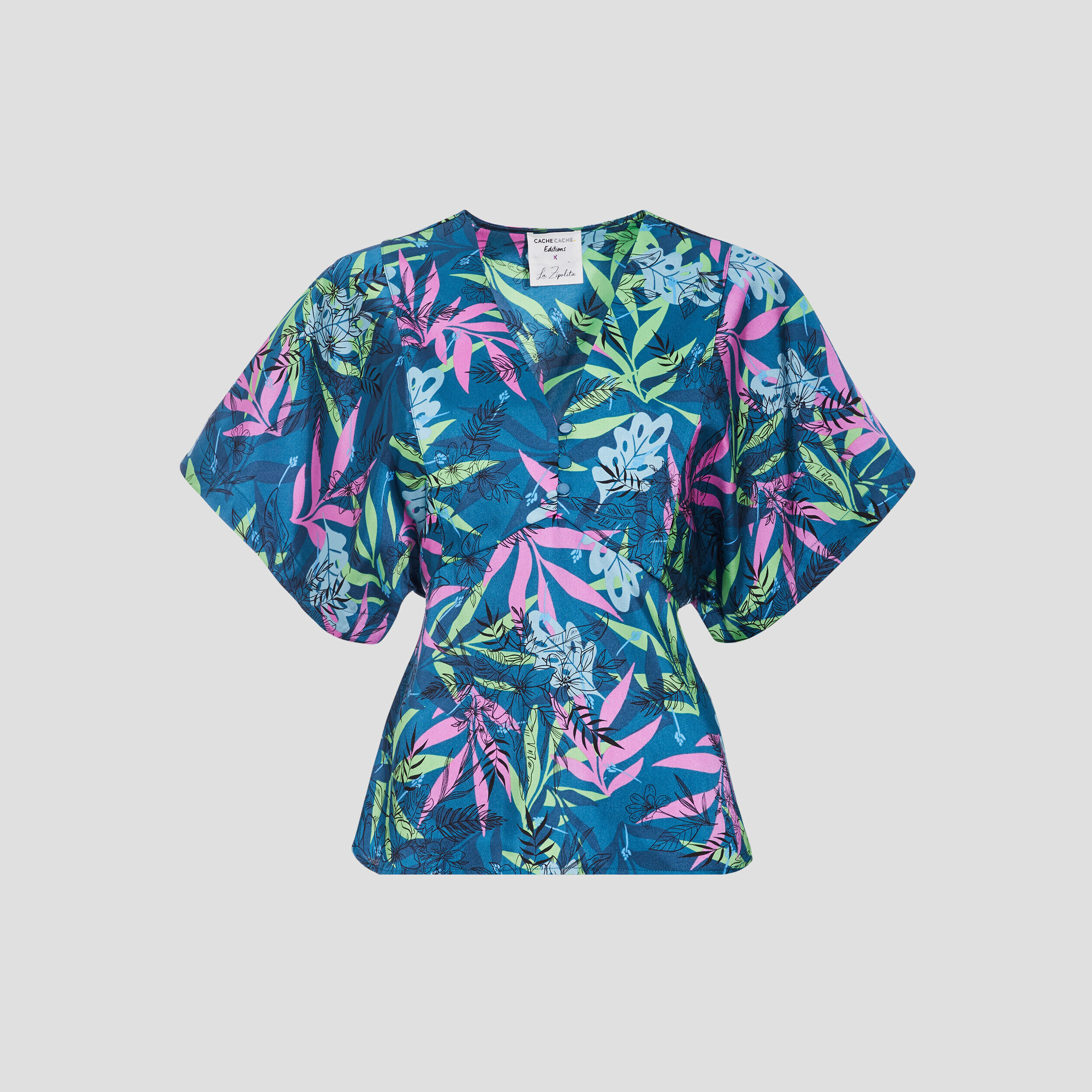 Blouse évasée manches 3/4 bleu femme | Cache Cache