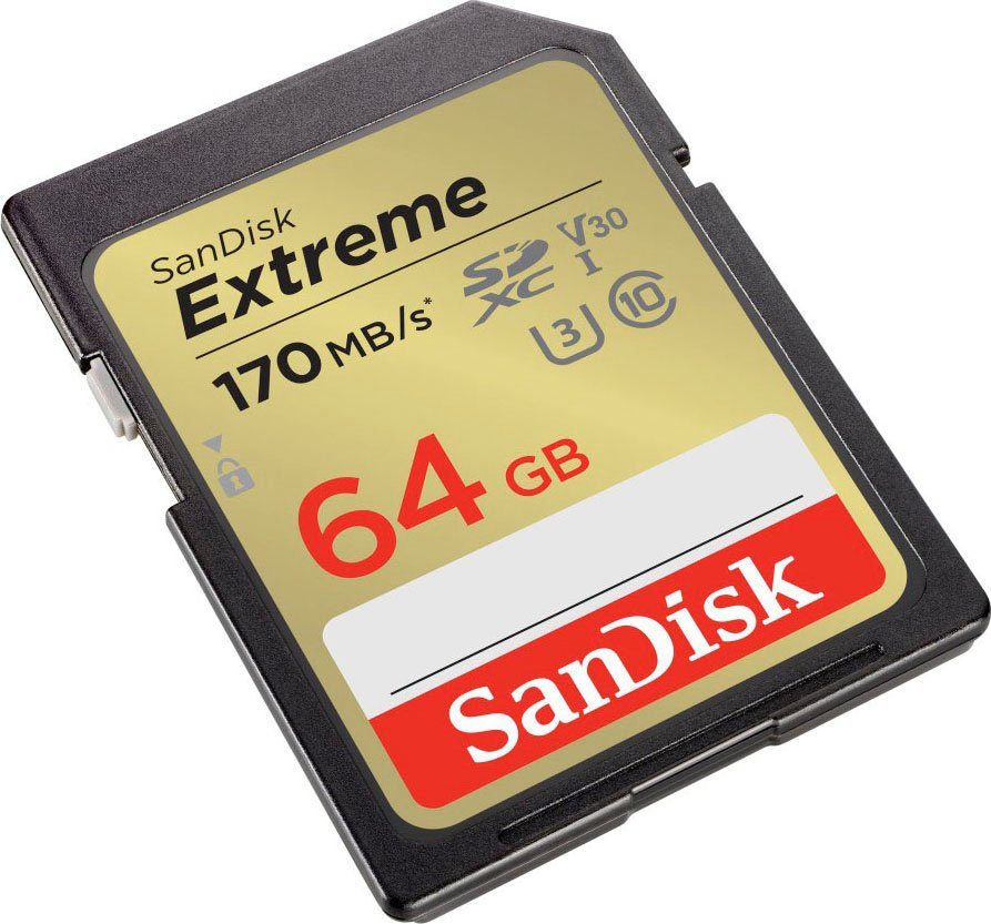 Sandisk Extreme 64GB Speicherkarte (64 GB, UHS Class 3, 170 MB/s Lesegeschwindigkeit)