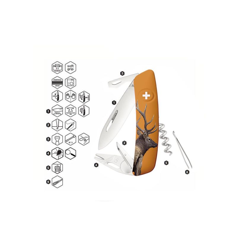 Swiza TT03 Tick Tool Wildlife Deer Orange, Schweizer Taschenmesser made in Swiss