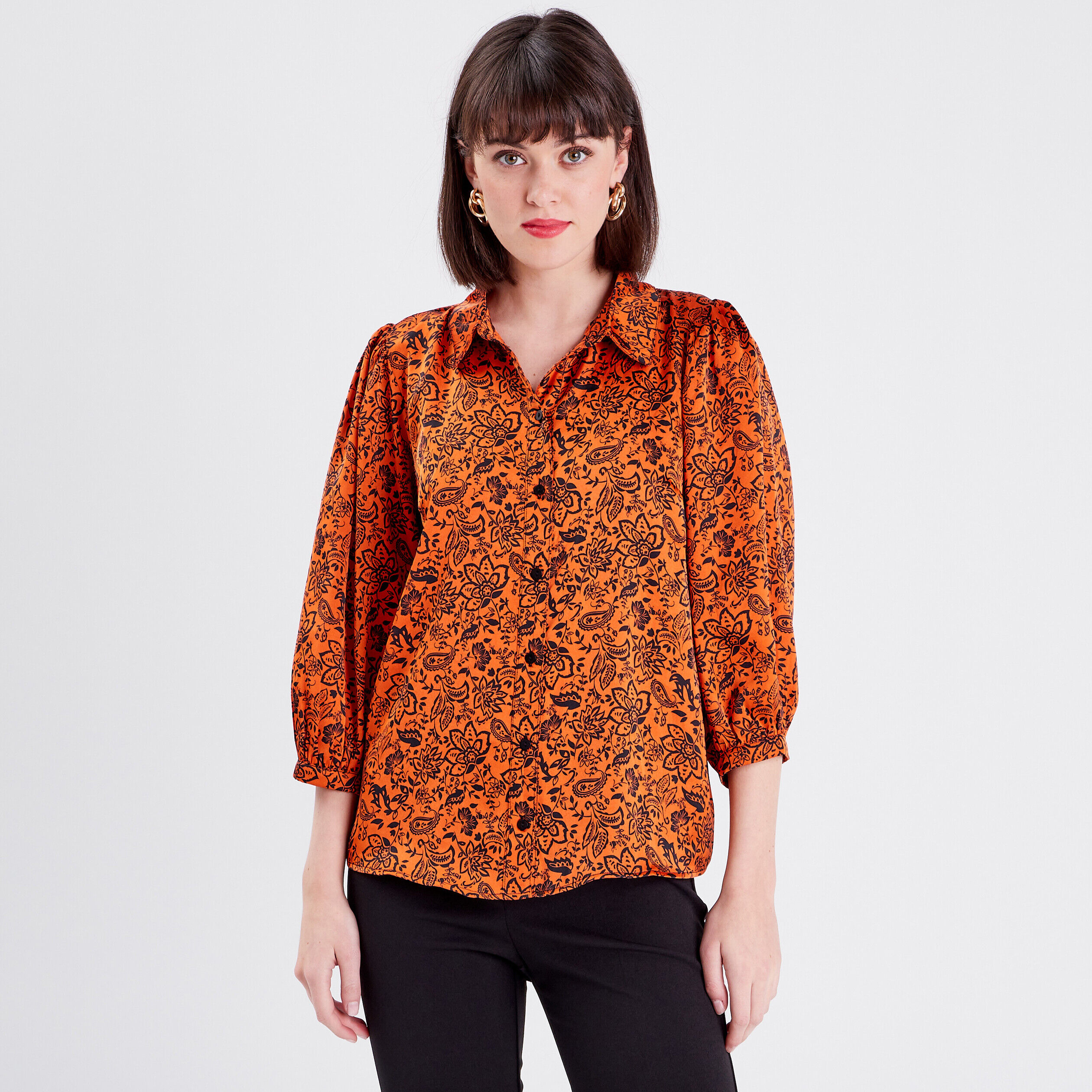 Chemise manches 3/4 noir femme | Cache Cache