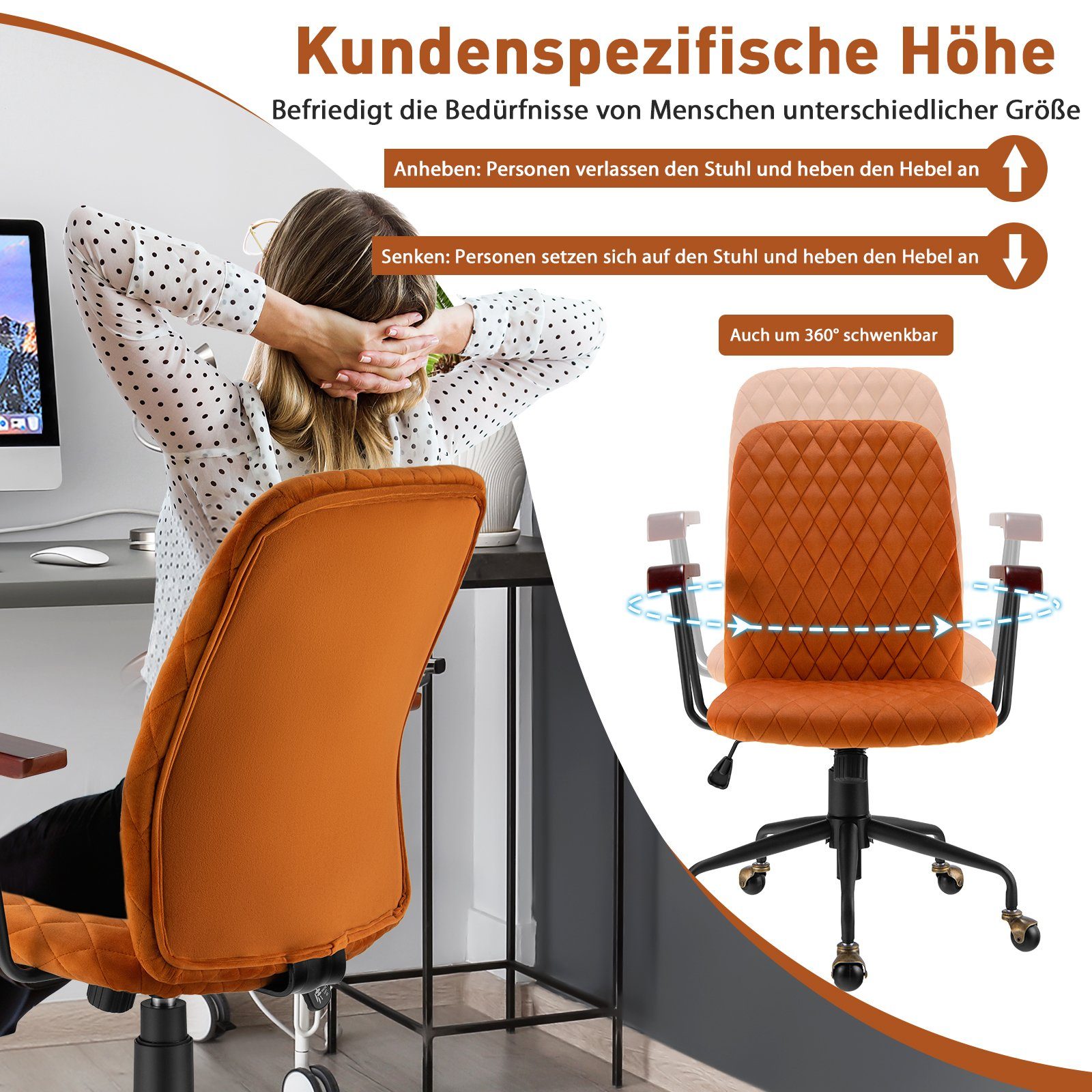 COSTWAY Drehstuhl, Bürostuhl bis 150 kg, 89,5 bis 97,5cm höheverstellbar