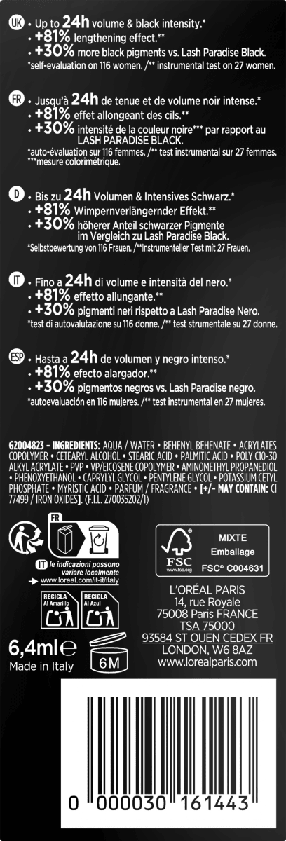 Mascara Lash Paradise Forever Noir, 6,4 ml