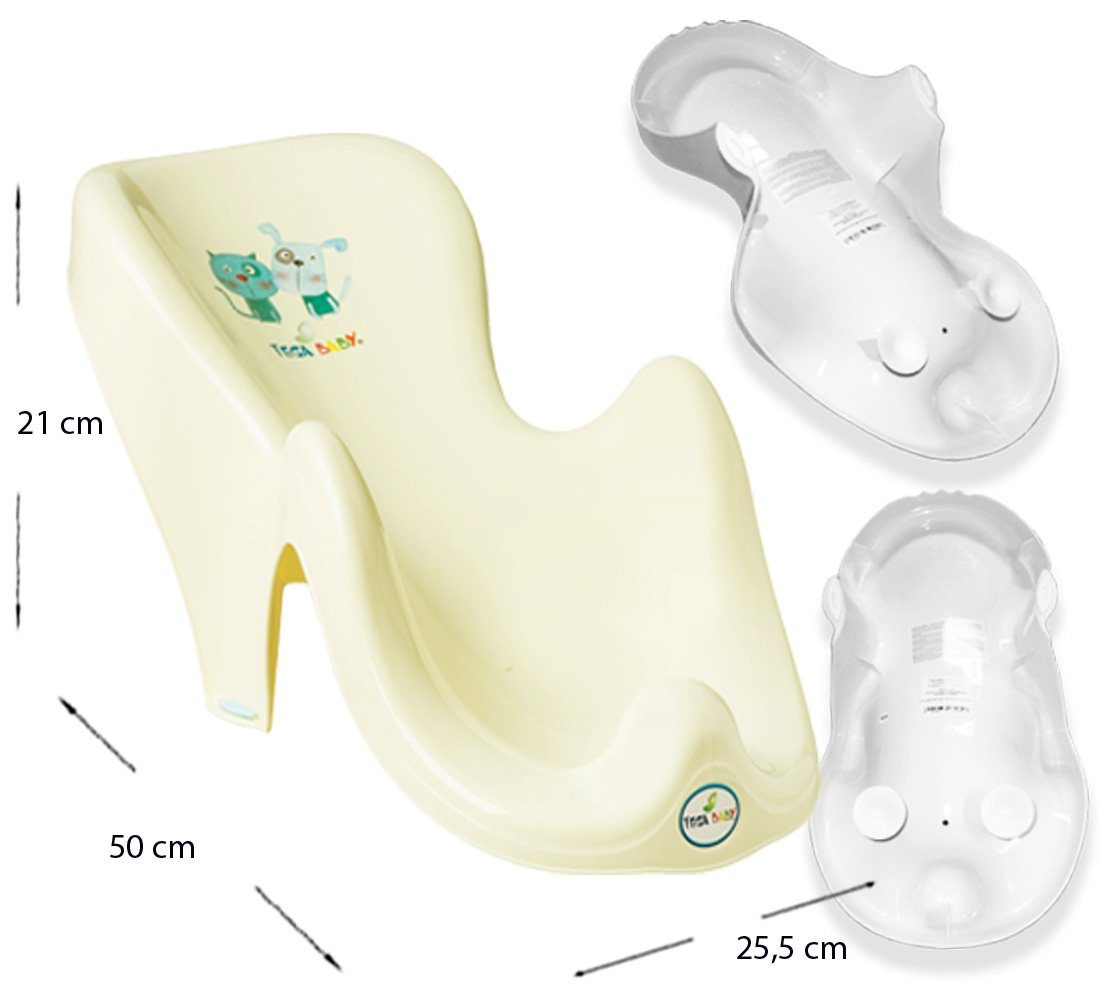 Tega-Baby Babybadewanne 5 TEILE Set DOG & CAT Gelb - Babybadeset Wanne 84 cm Pflege Baden, (Made in Europe Premium.set), ** Wanne + Badesitz +Topf + Wc Aufsatz + Hocker **