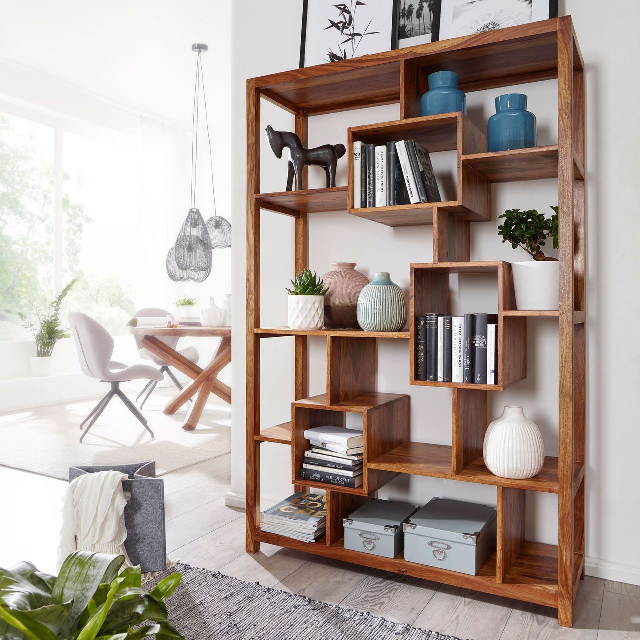 Wohnling Design Sheesham Massivholz Bücherregal 115 x 40 x 180 cm (B/T/H)