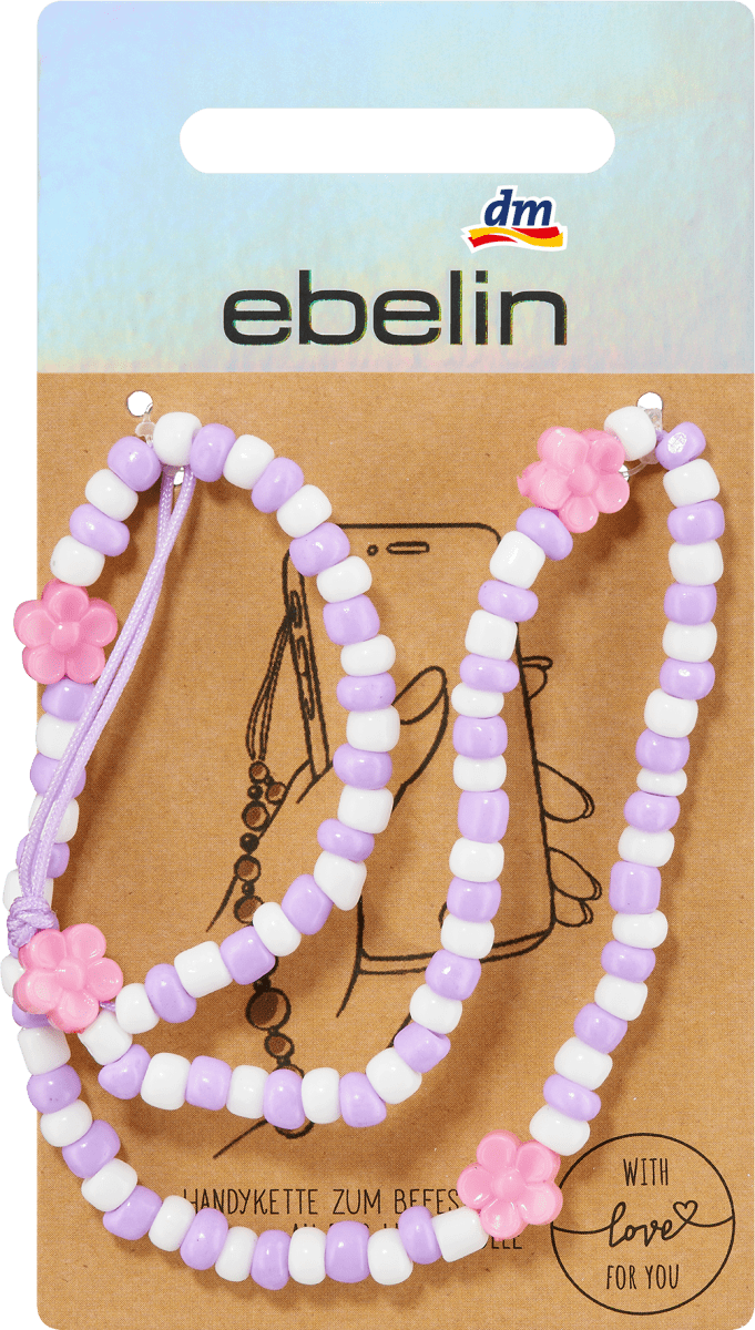 Handykette mit Perlen und Blumenapplikation, 1 St