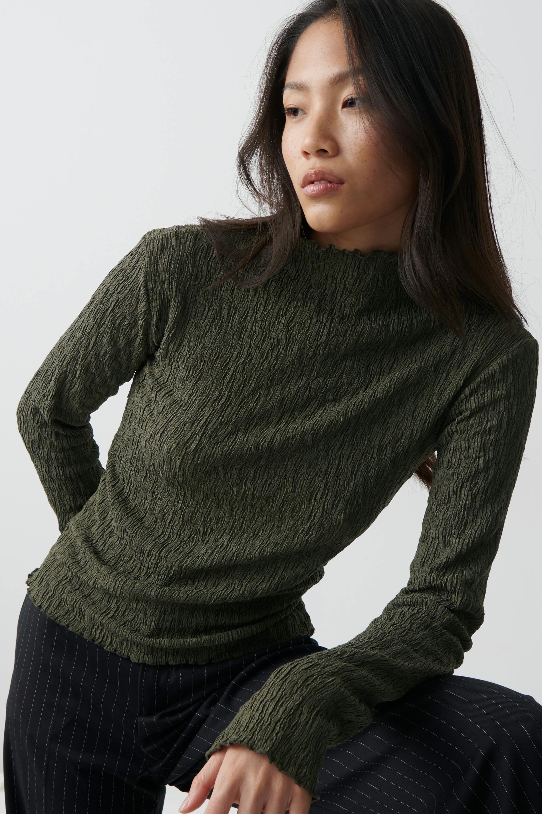 Textured funnel neck top