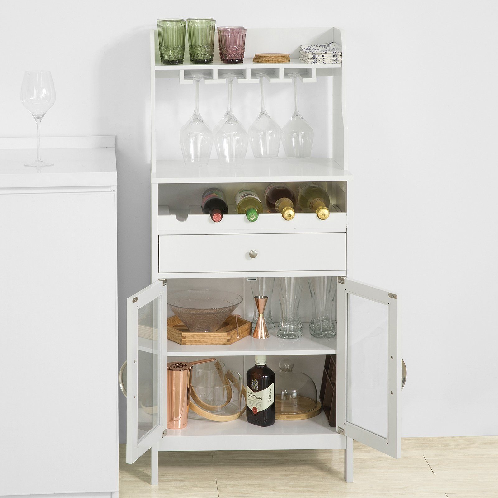 SoBuy Weinschrank FSB24 Sideboard mit Weinregal und Weinglashalter Küchenschrank Highboard