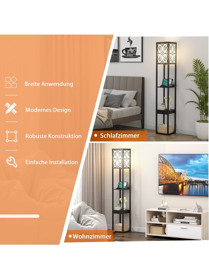 COSTWAY Bodenlampe mit Regal in Schwarz günstig kaufen 160 cm