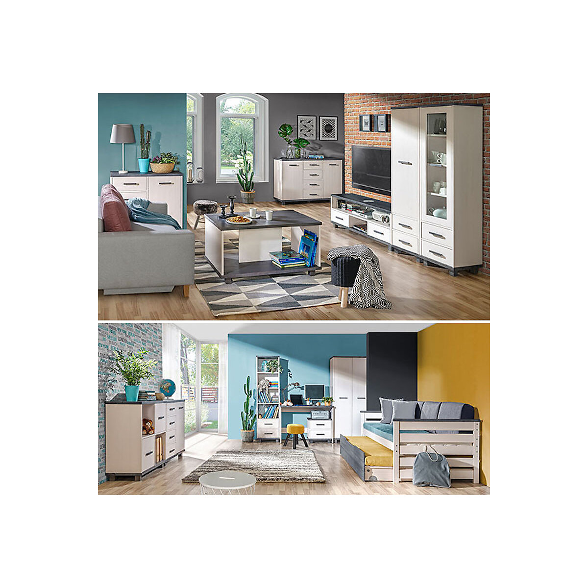 Bücherregal Standregal Alana 48x40x181cm mit 2 Schubladen und 4 offenen Fächern