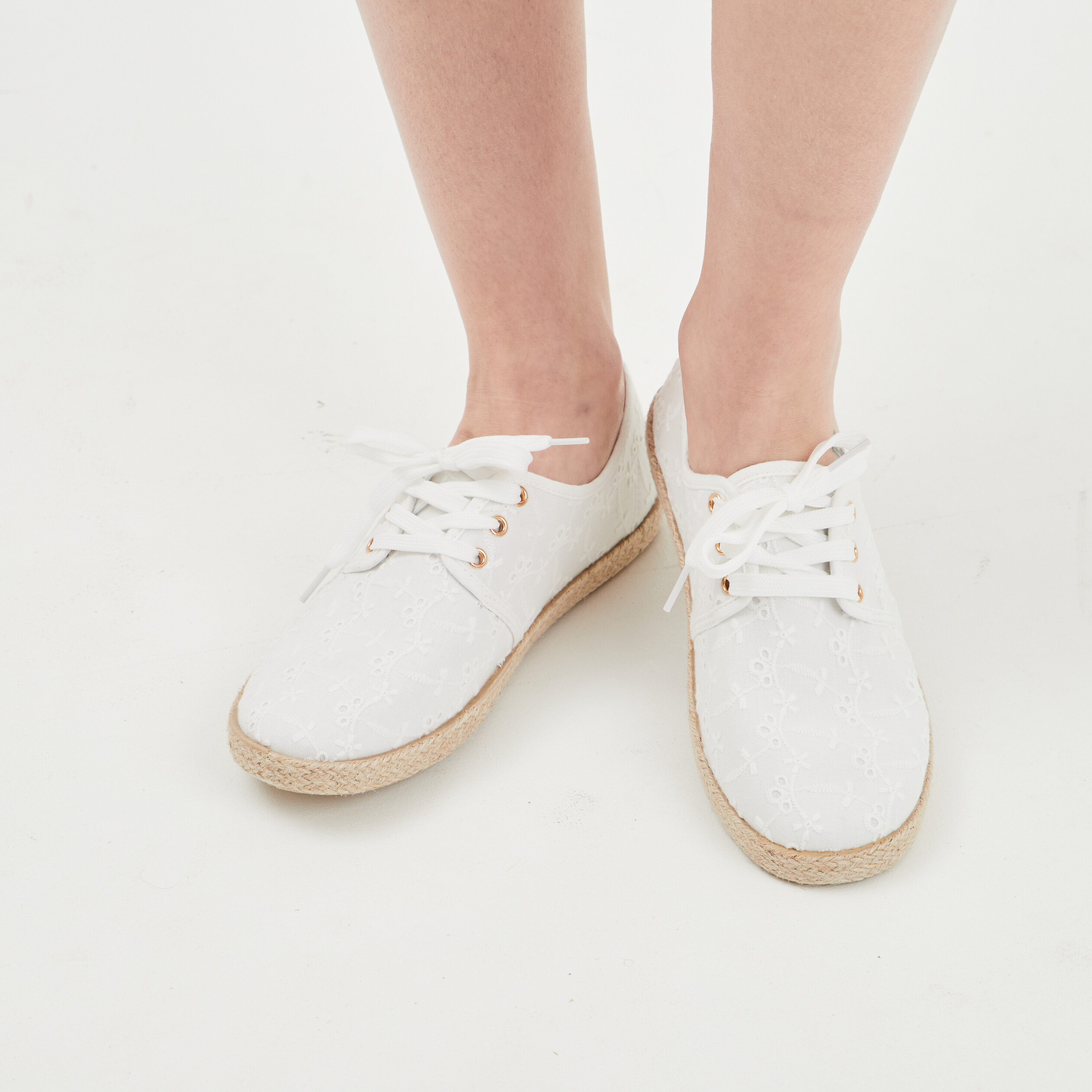 Derbies en toile à lacets blanc femme | La Halle