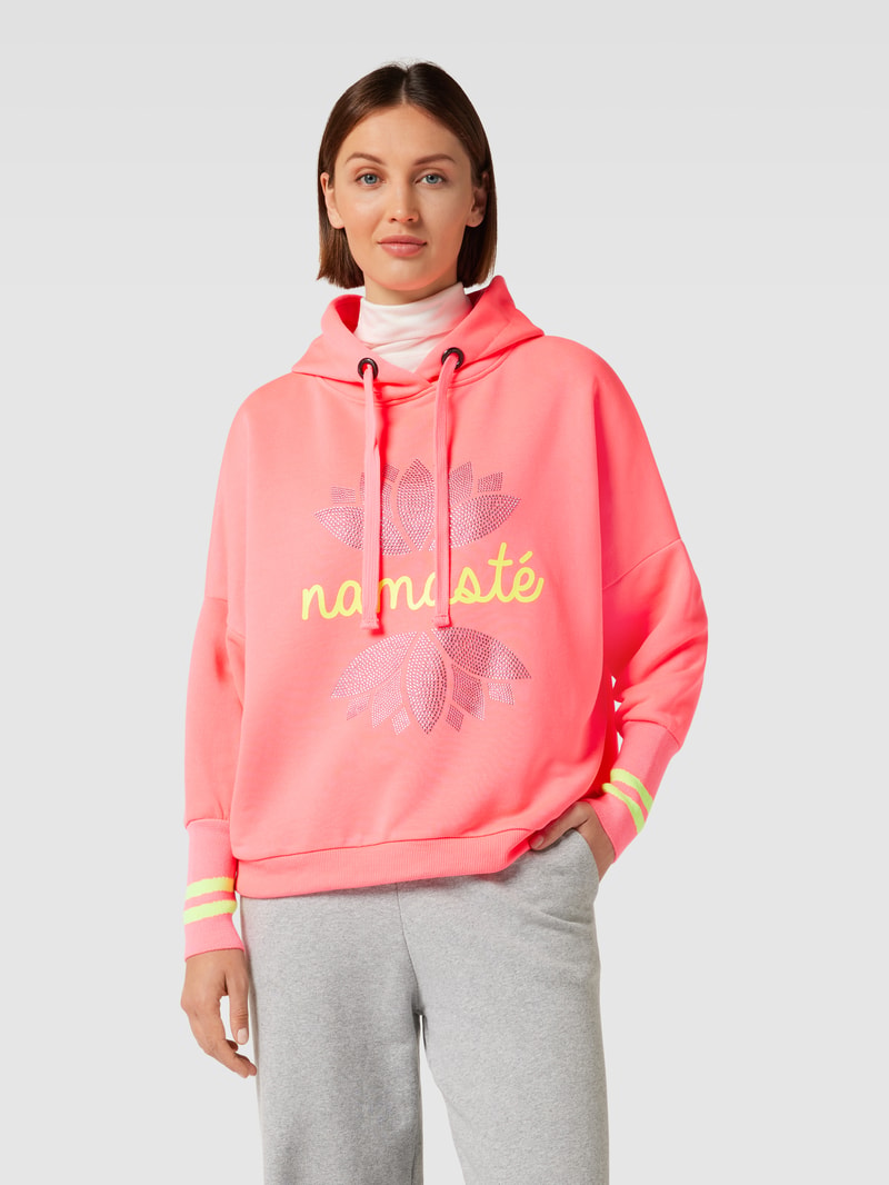 Hoodie mit Strasssteinbesatz Modell 'NAMASTE' in pink
