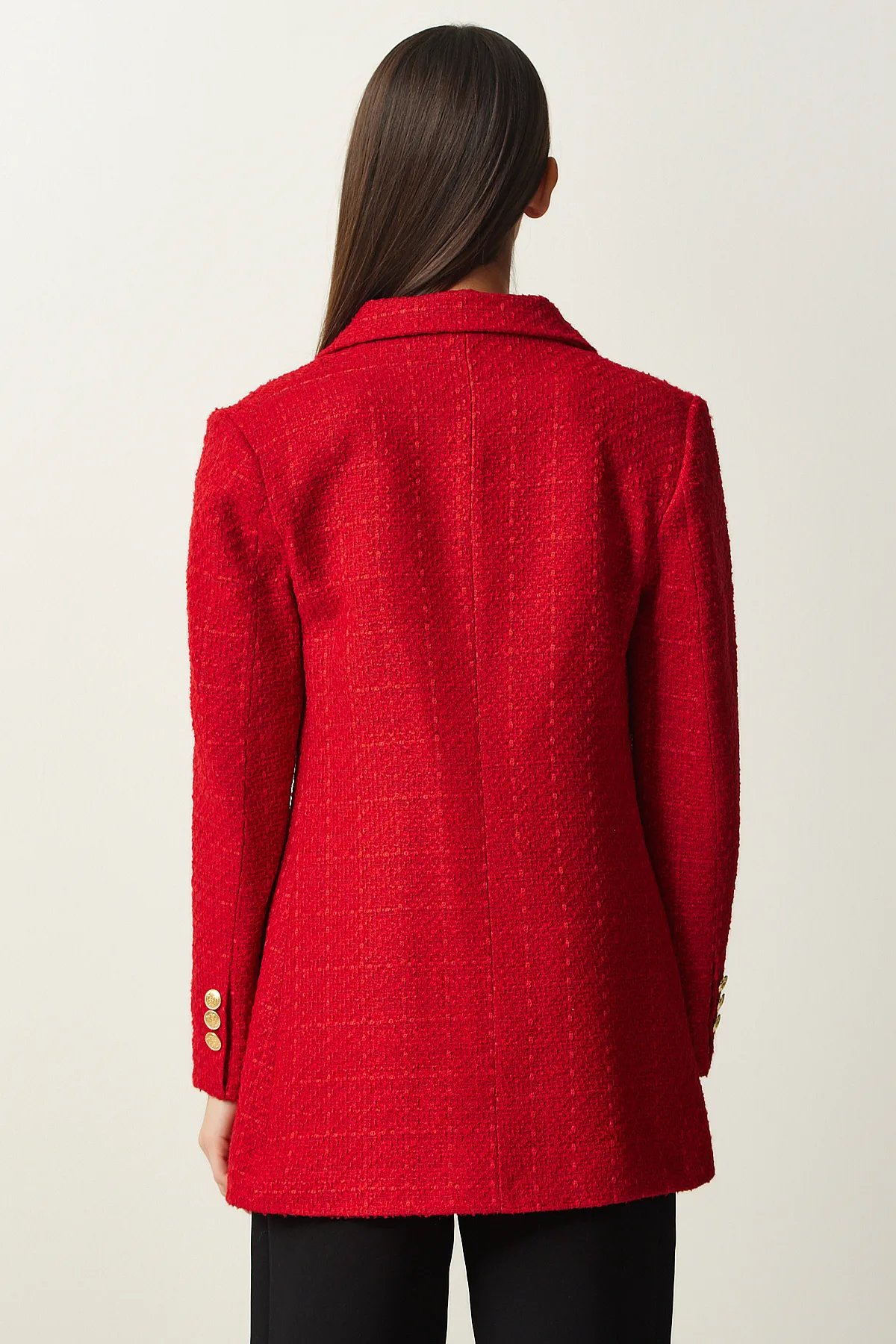 Happiness İstanbul  Damen-Blazer mit roten Knöpfen und Tweed-Jacke WF00004