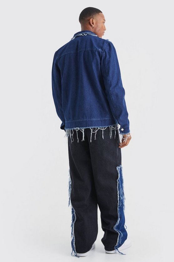 Gespleißte Jeansjacke mit Schachbrett-Print