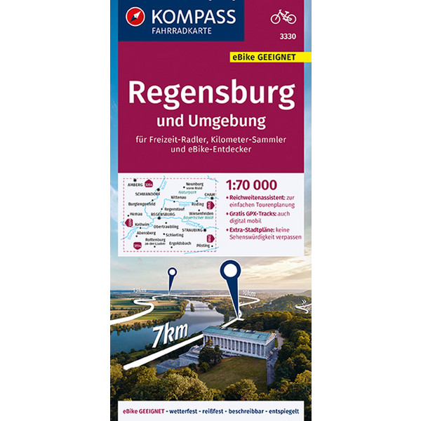KOMPASS FAHRRADKARTE 3330 REGENSBURG UND UMGEBUNG 1:70.000