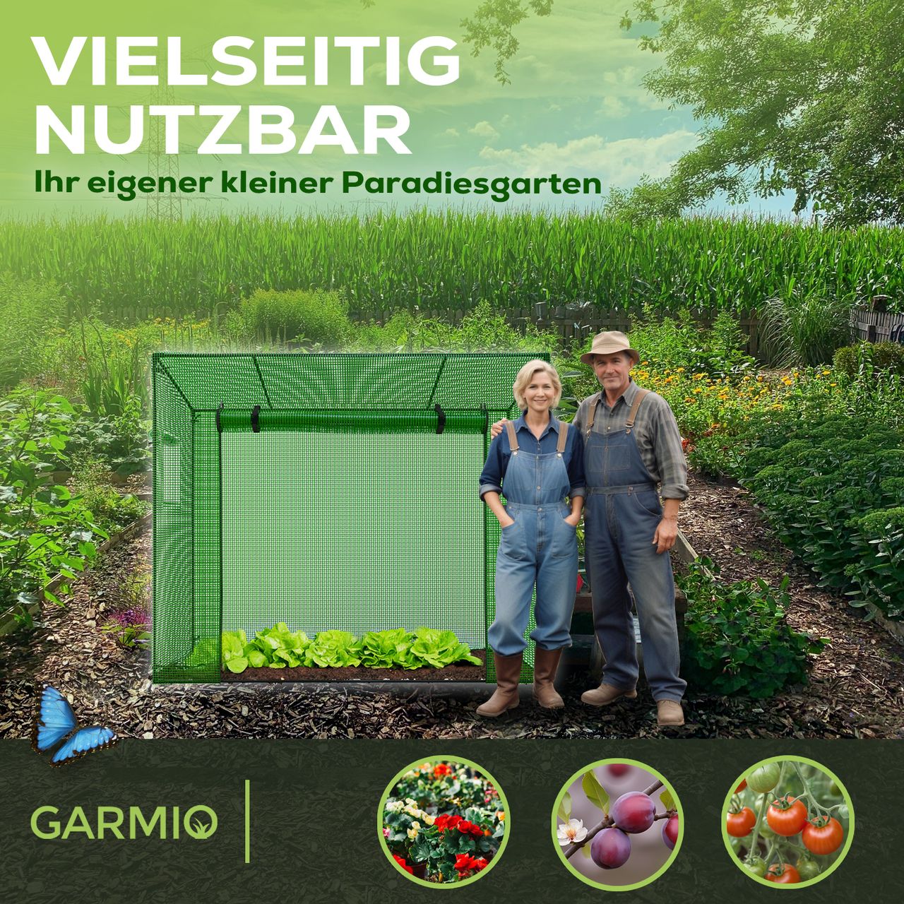 TroniTechnik GARMIO® Foliengewächshaus CUTRO, Tomatenzelt, winterfest, 2x0,77x1,69m, Frühbeet, Pflanzenhaus