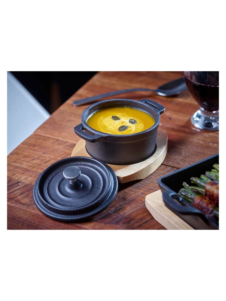 Echtwerk 2 tlg. Set Mini-Kochtopf mit Servierbrett 200 ml in Schwarz günstig kaufen
