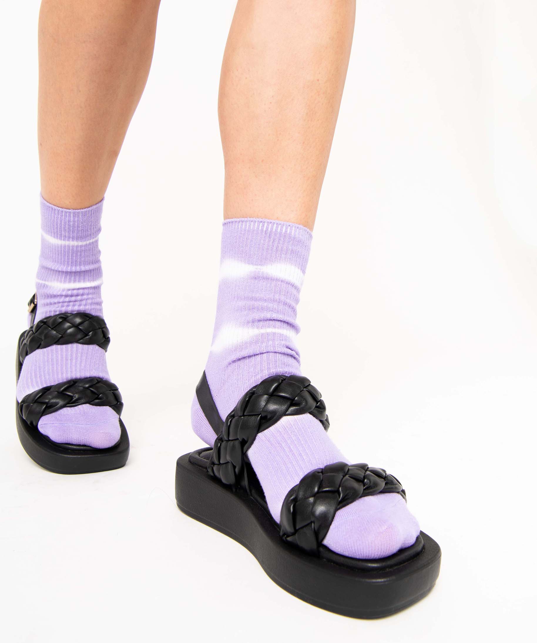 Sandales femme plateforme à brides tressées unies noir | GEMO