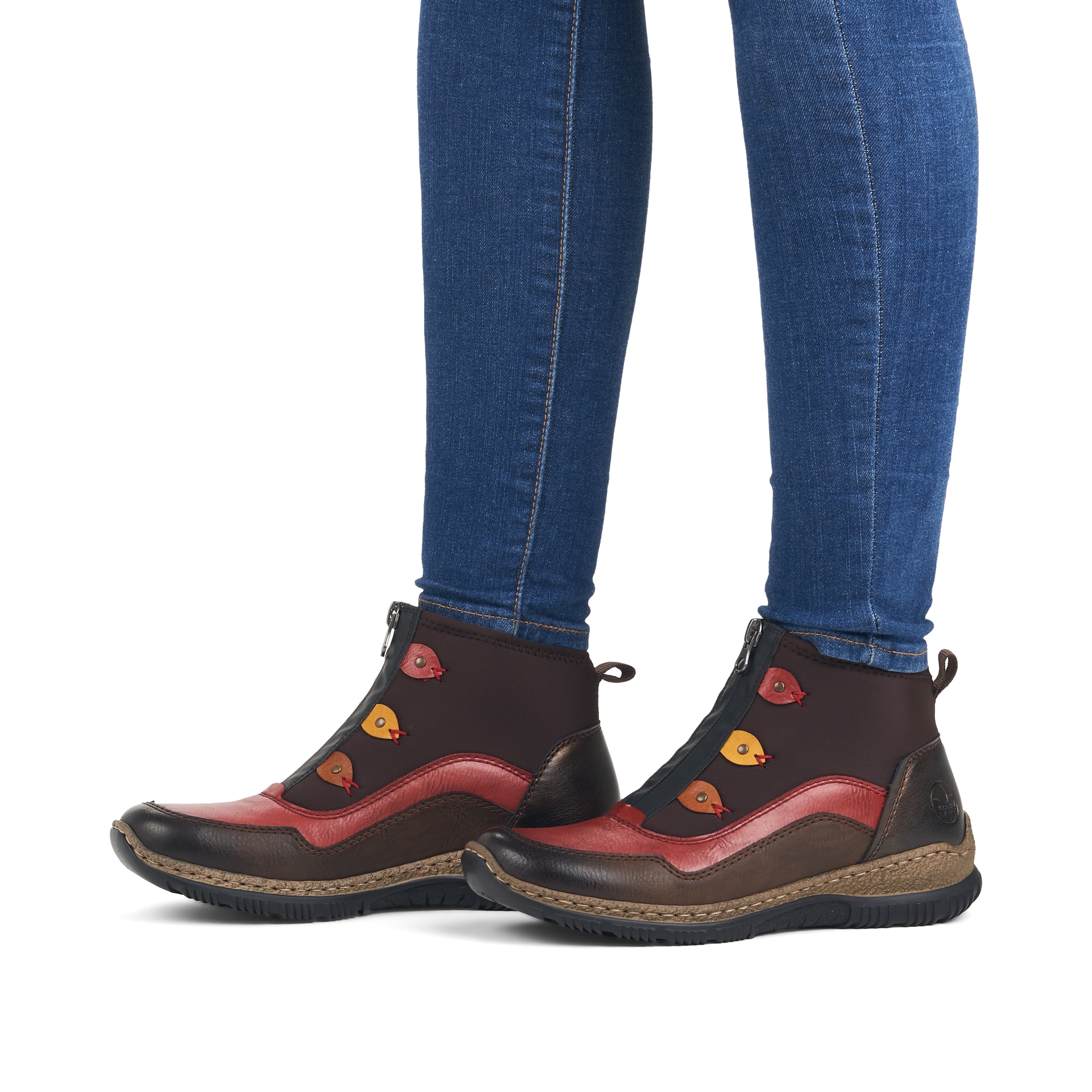 Rieker Damen Slipper schwarz-weinrot