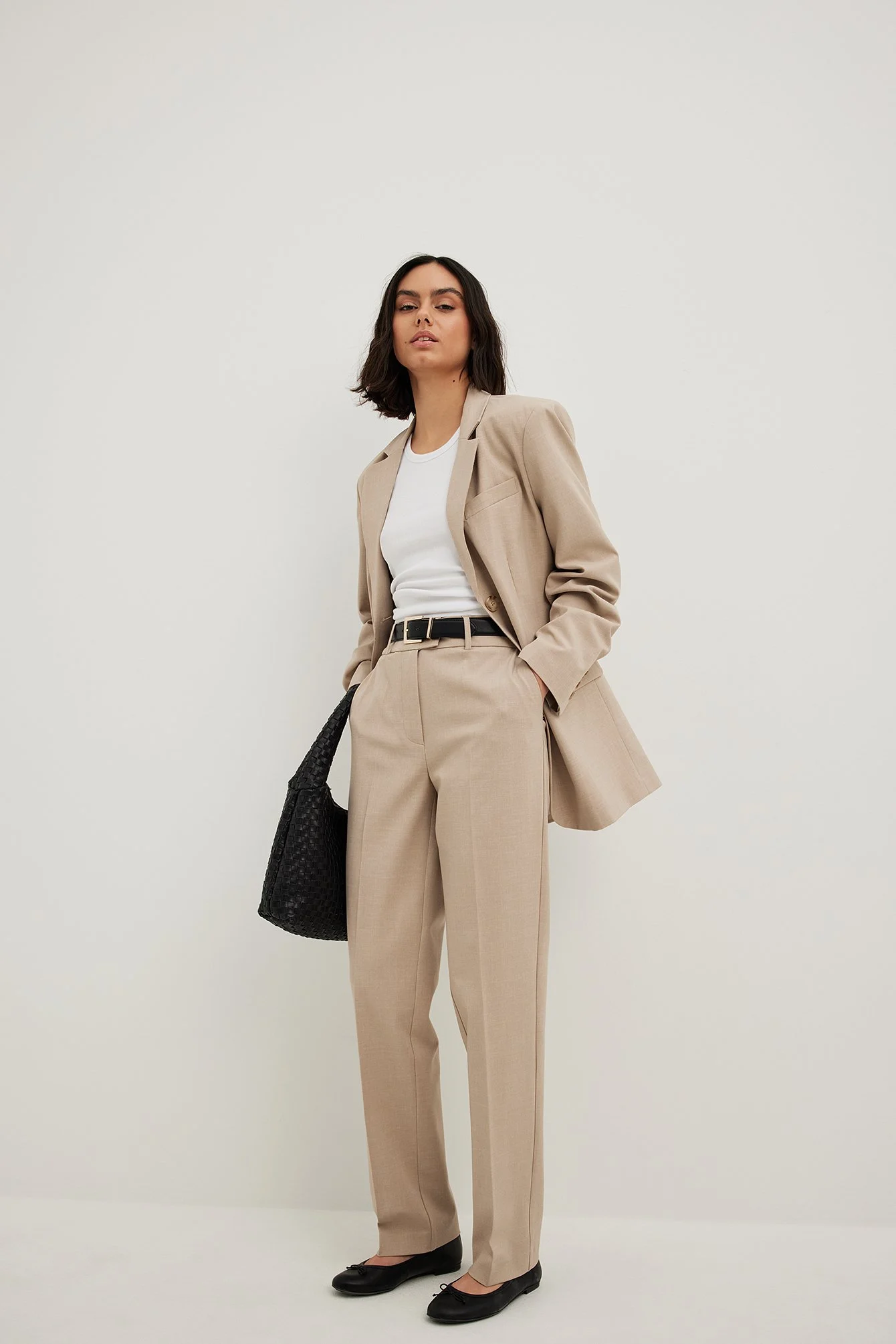 Melange-Blazer in Oversize mit drei Knöpfen
