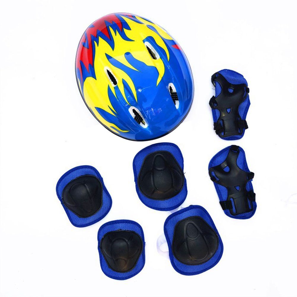 farfi Kinderfahrradhelm 7 Teile/Satz Kinder-Sport-Anti-Schock-Helm mit Schutzausrüstung, Atmungsaktiv,stoßfest,Komfortabel