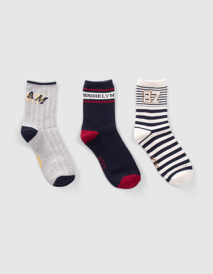 Chaussettes marine, blanches et grises garçon