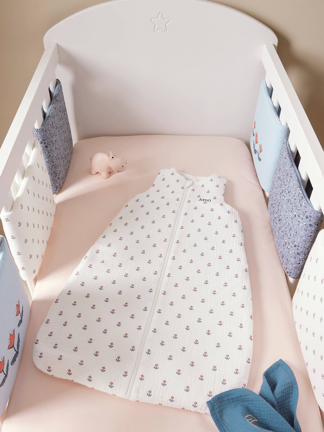 Vertbaudet Baby Sommerschlafsack INDIEN BLUME personalisierbar Oeko-Tex - weiß bedruckt