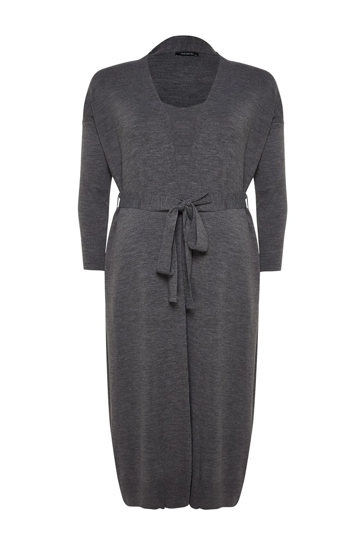 Trendyol Curve  Kamelfarbenes 2-teiliges Strick-Cardigan-Kleid