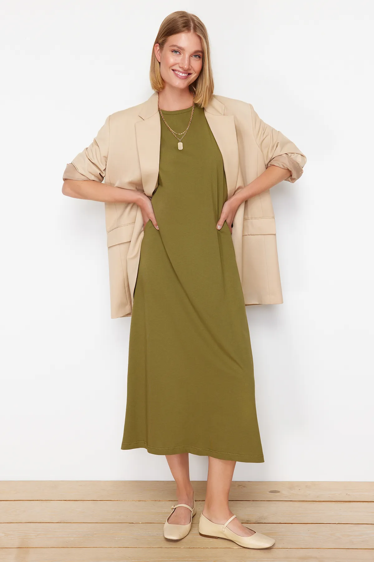 Trendyol Modest  Marineblau-Nerz, 2er-Pack Kleid mit Strickfutter aus 100 % Baumwolle TCTAW22UK0110